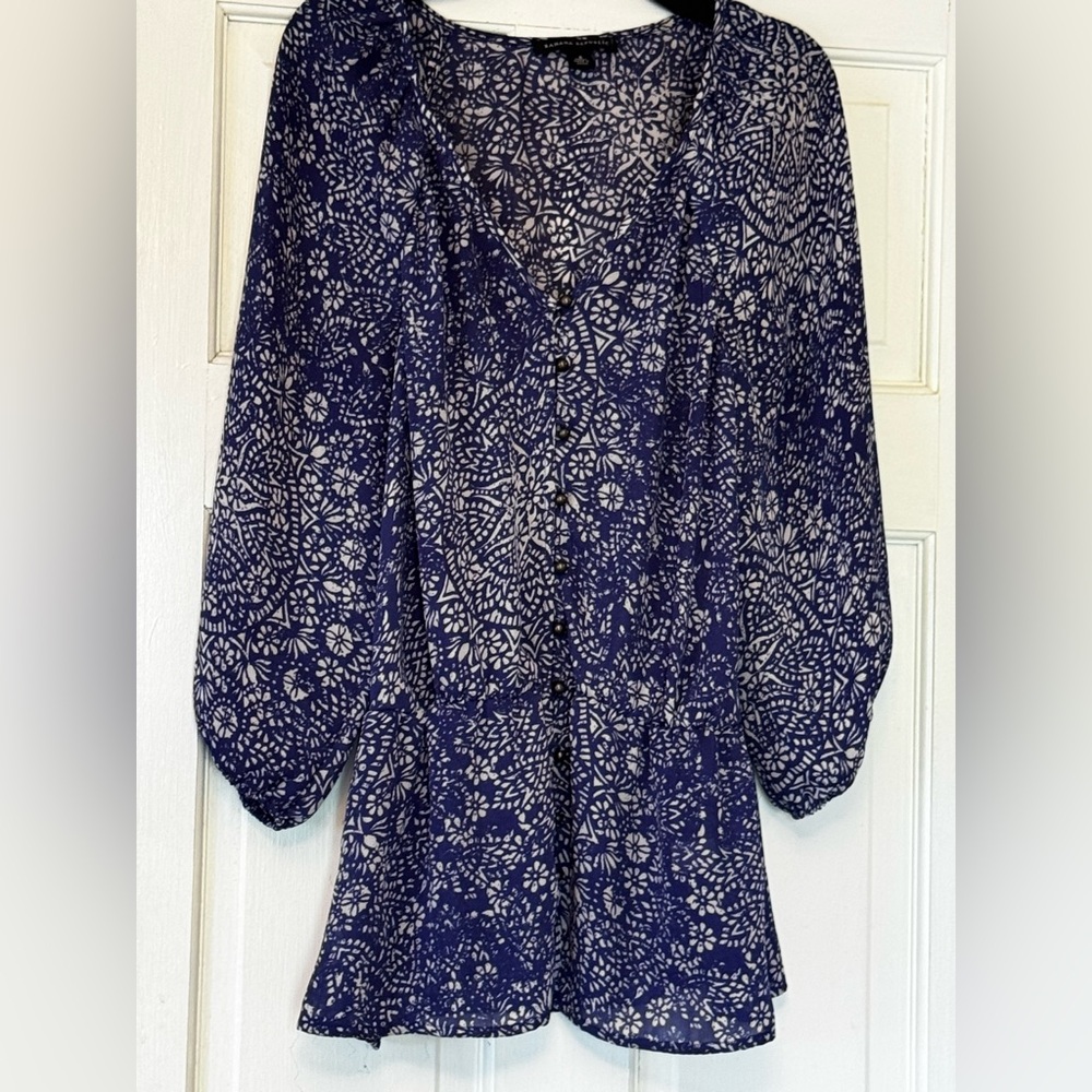Banana Republic Navy and White Floral Button-Front Tunic
